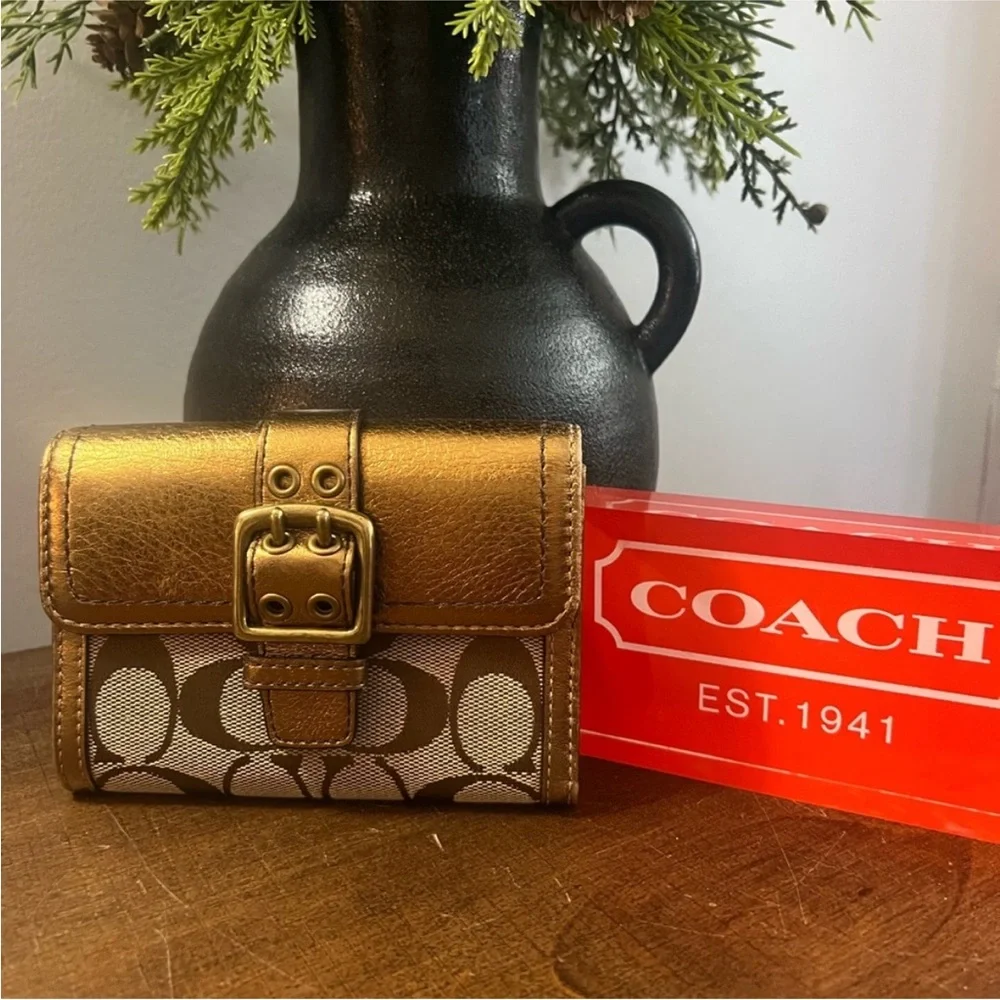 Coach Gold Monogram Metallic Trim Signature Crossbody and Small Wallet Set - Picture 17 of 17